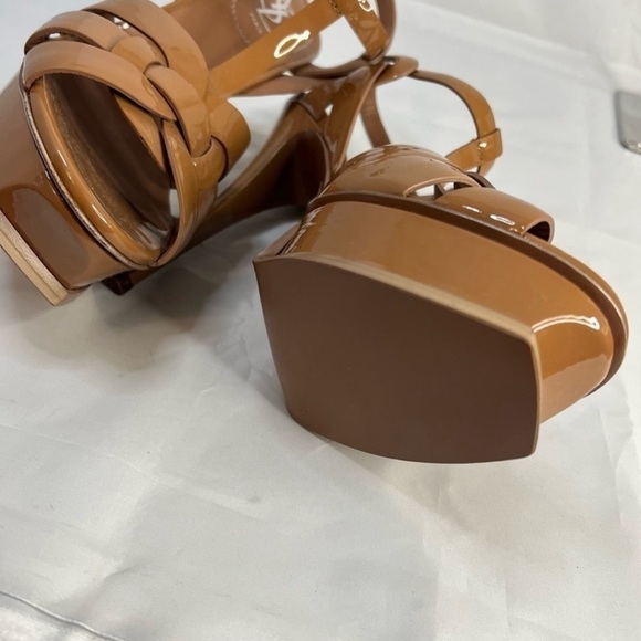 YVE SAINT LAURENT Tribute Brown T-strap Patent Leather Platform Sandal N… - Picture 7 of 13